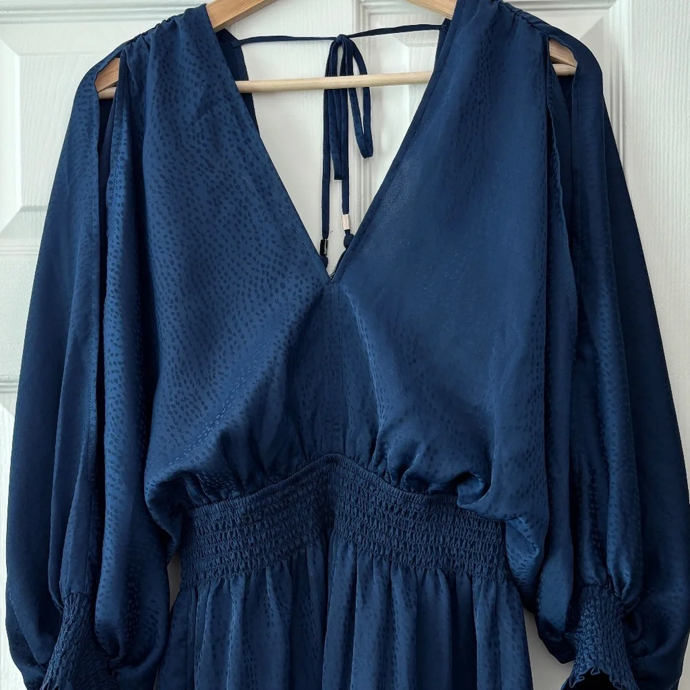 lovestitch Becca Split Sleeve Bohemian Mini Dress - Navy Blue Size M - Picture 5 of 11